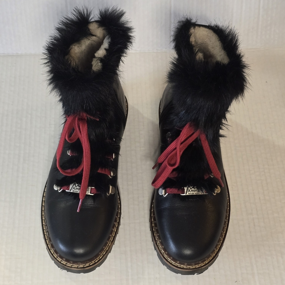 Ammann Splugen Lambsfur Boots Women's Size 38 Black Leather Fur Alpine - Picture 7 of 13